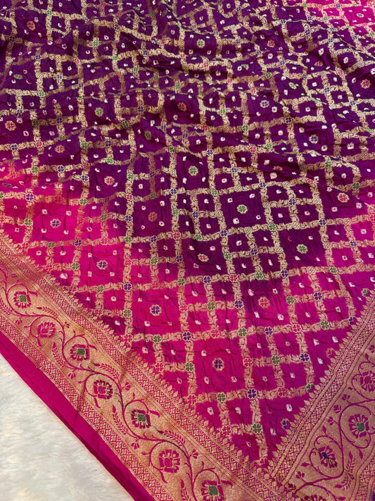 Bandini Rani Pink & Magenta Banarasi Soft Bandhej Warm Silk Saree