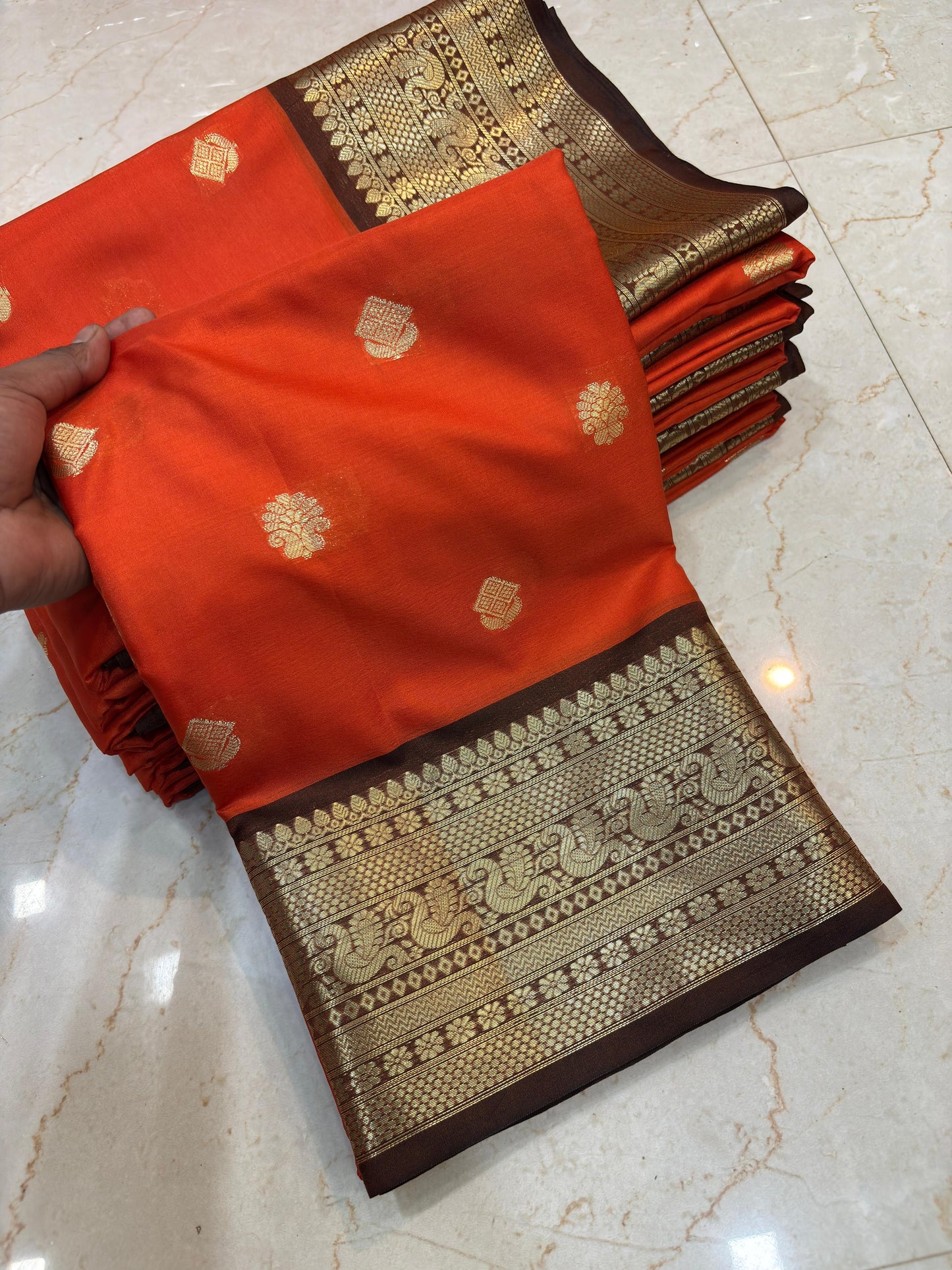 Janaki Orange Semi Katan Silk Saree