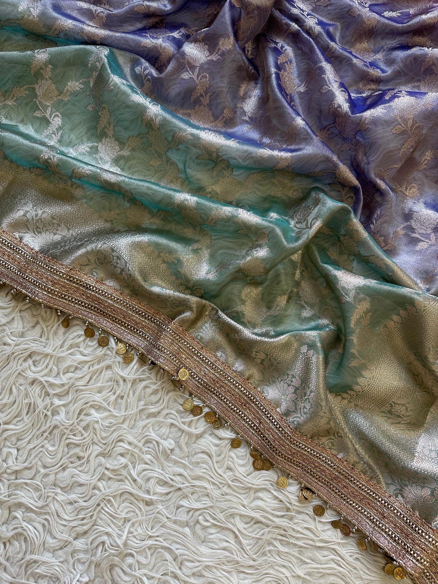 Noorza Pastel Lilac & Aqua Soft Glass Tissue Silk Saree