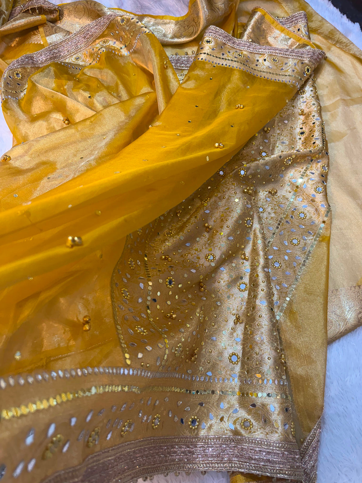 Jhanak Ghungroo Yellow Tissue Silk Saree
