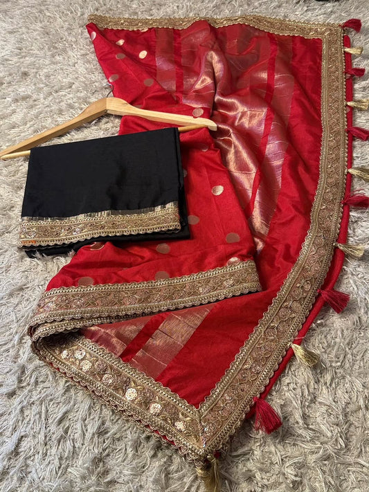 Devina Red Banarasi Soft Mango Katan Silk Saree