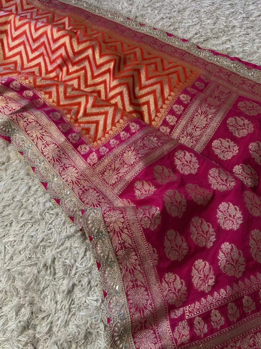 Saanvi Orange & Pink Katan Georgette Silk Saree