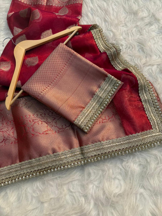Zarina Red Tissue Saree