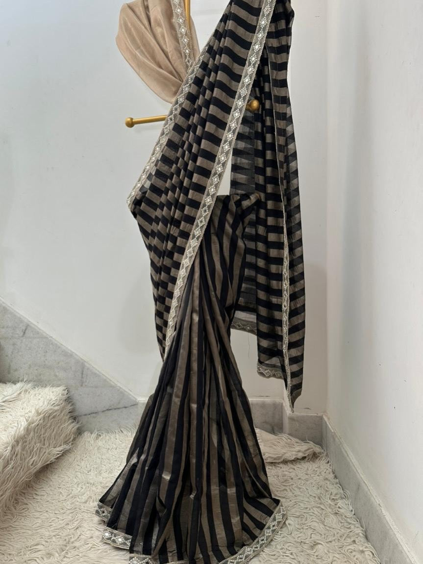 Noir Black Banarasi Soft Tissue Silk Saree