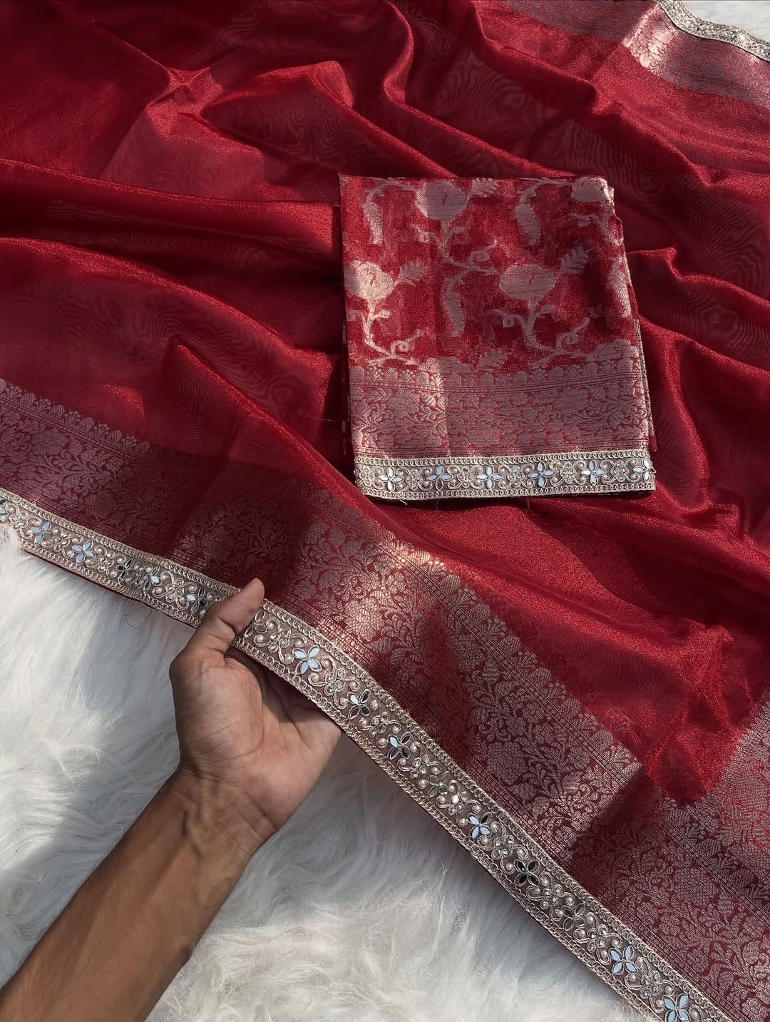Inara Red Soft Tissue Silk Saree