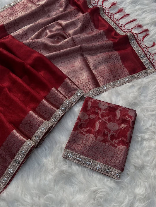 Inara Red Soft Tissue Silk Saree