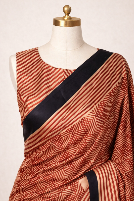 Navya Rust Brown Dull Satin Silk Saree