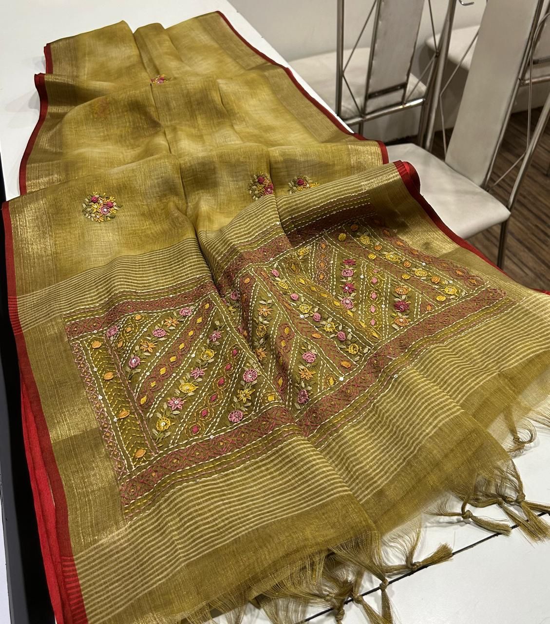 Iraah Mustard Linen Tissue Saree
