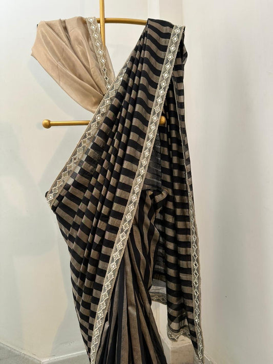 Noir Black Banarasi Soft Tissue Silk Saree