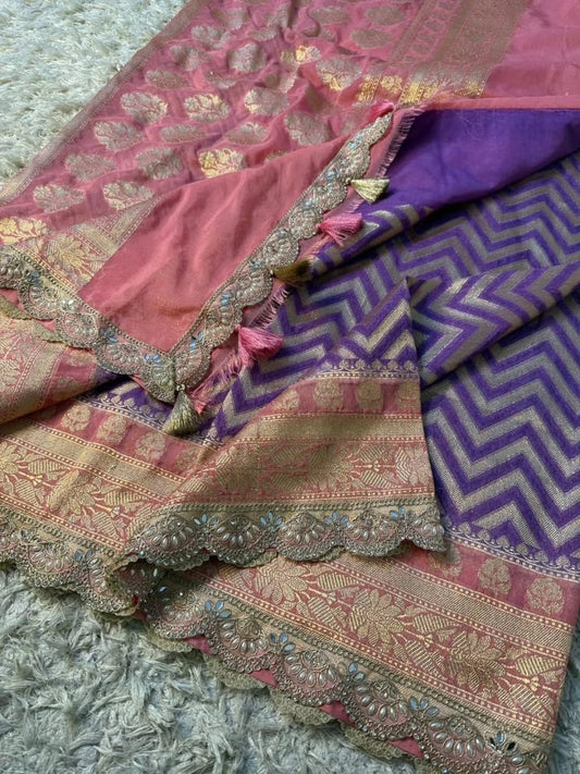 Saanvi Purple & Rose Katan Georgette Silk Saree
