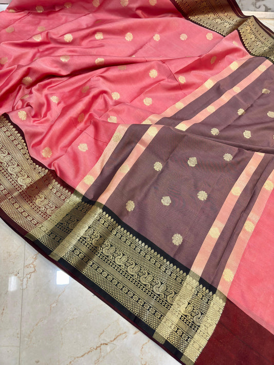 Janaki Blush Pink Semi Katan Silk Saree