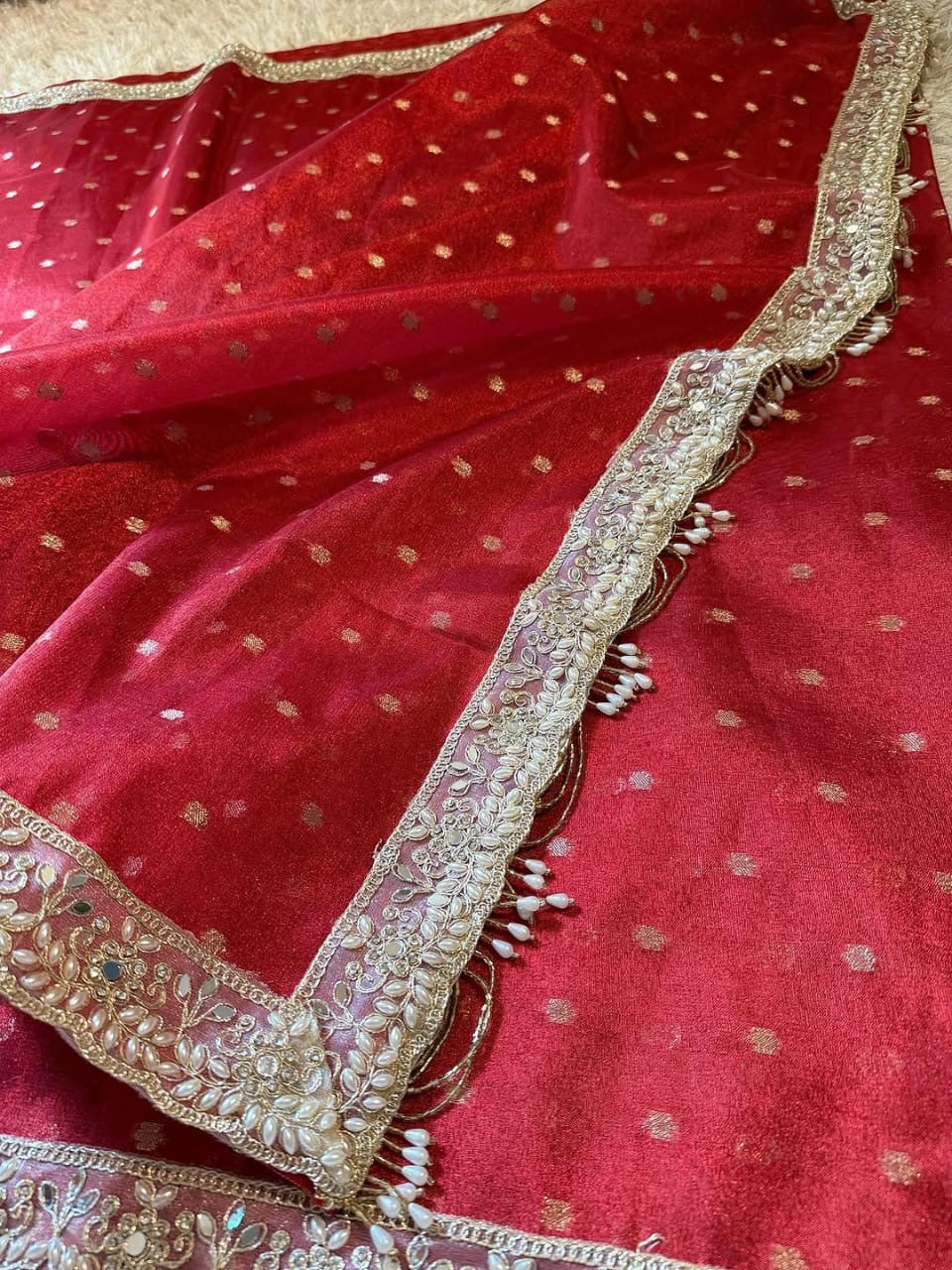 Aarini Red Tissue Silk Saree