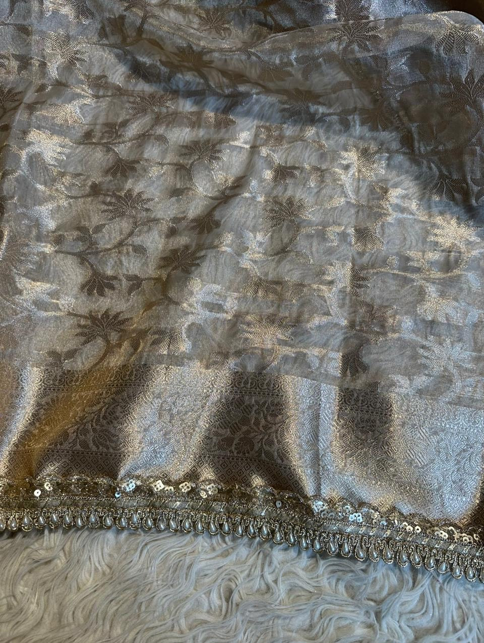 Charvi Ivory Tissue Silk Saree