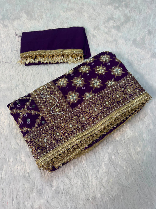 Bandhika Purple Banarasi Soft Georgette Bandhej Silk Saree