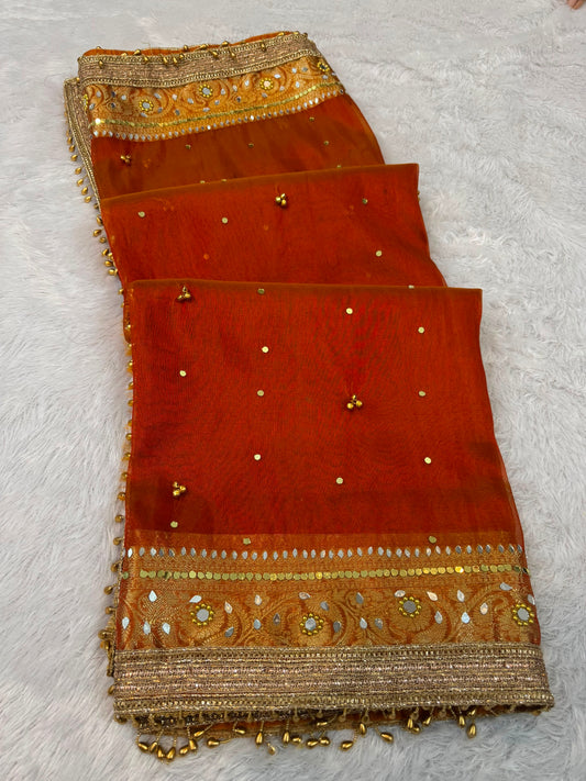 Jhanak Ghungroo Orange Tissue Silk Saree
