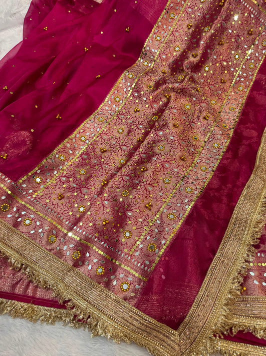Anura Ghungroo Red Tissue Silk Saree
