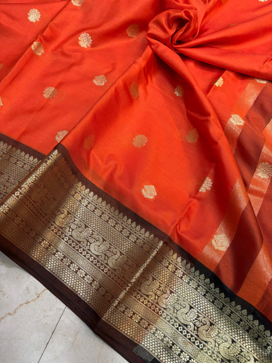 Janaki Orange Semi Katan Silk Saree