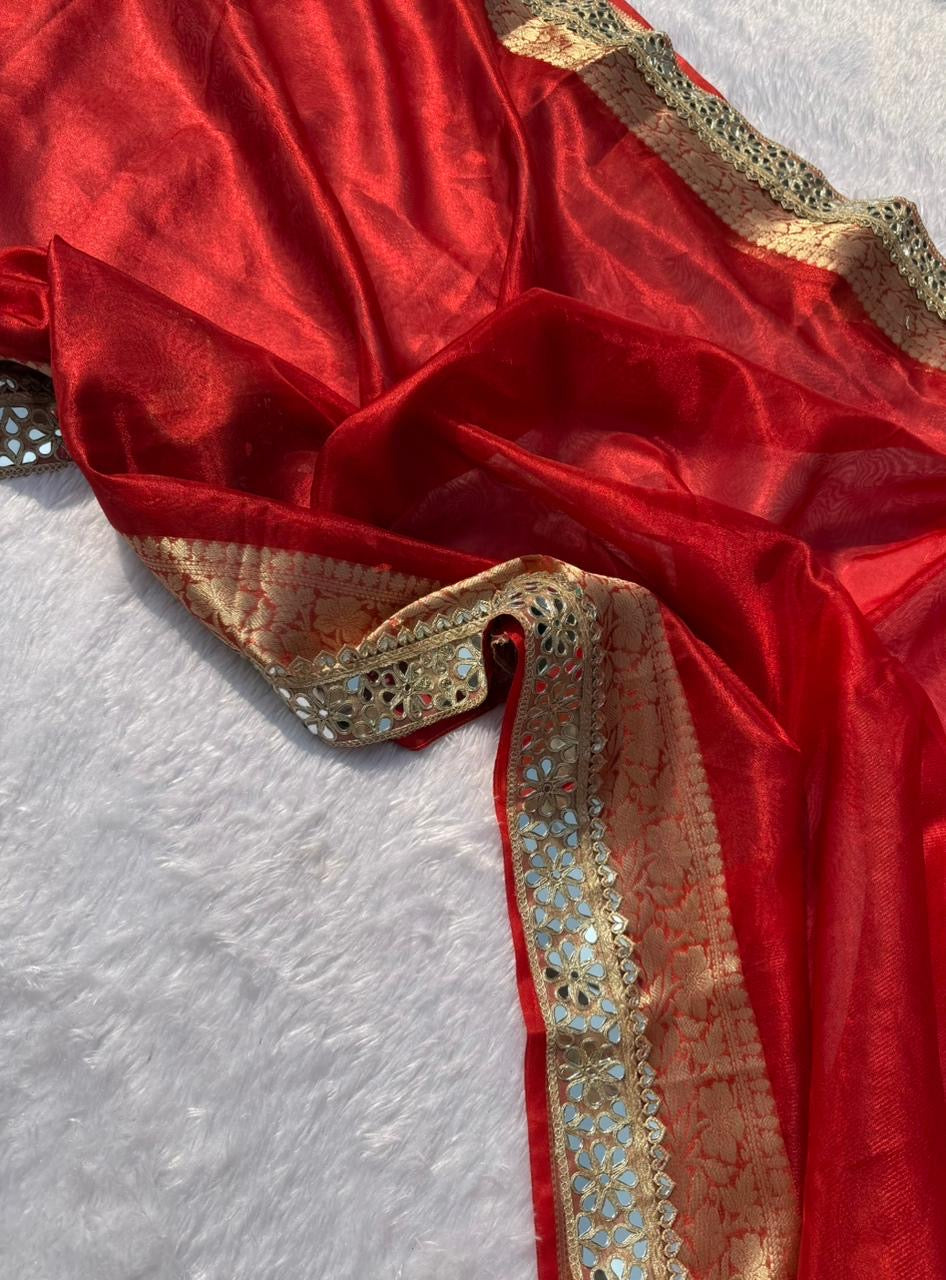 Noori Red Tissue Silk Saree