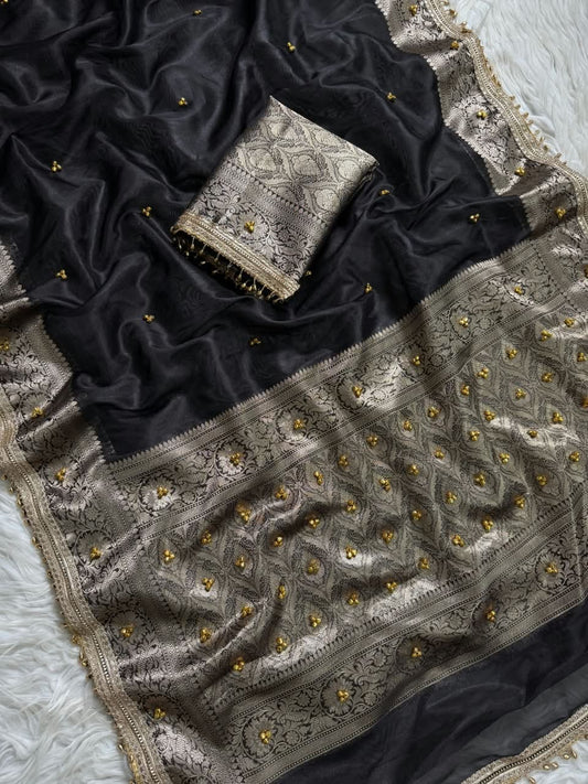 Runa Ghungroo Black Tissue Silk Saree