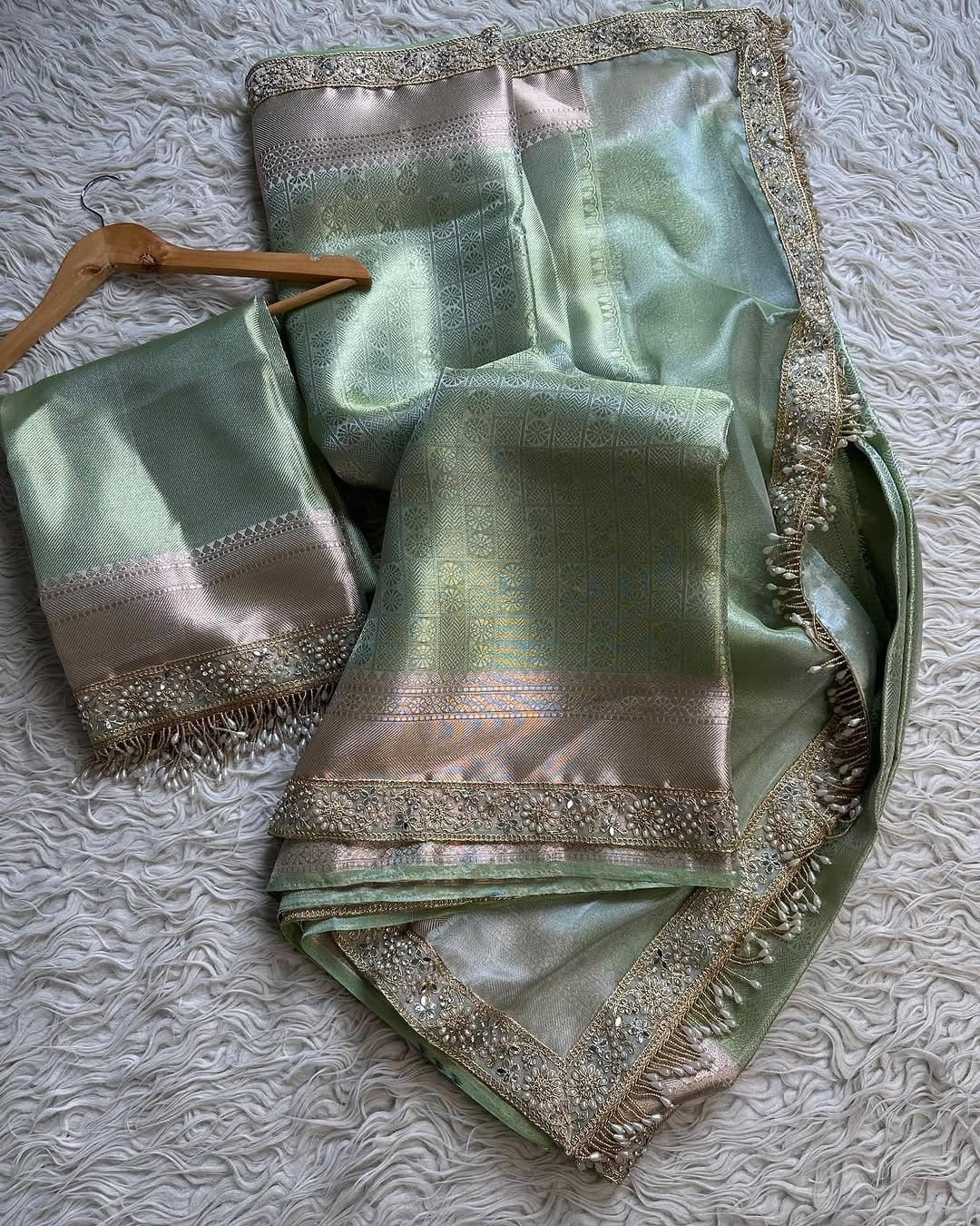 Zeenat Green Tissue Silk Saree