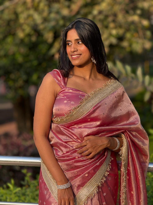 Gulnaaz Pink Tissue Silk Saree
