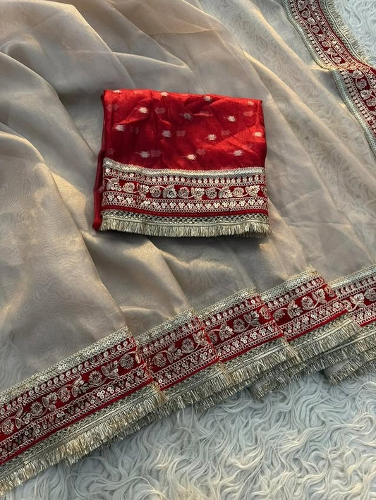 Riva Beige Tissue Silk Saree