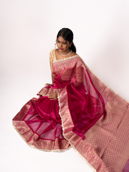 Tejore Magenta Tissue Silk Saree