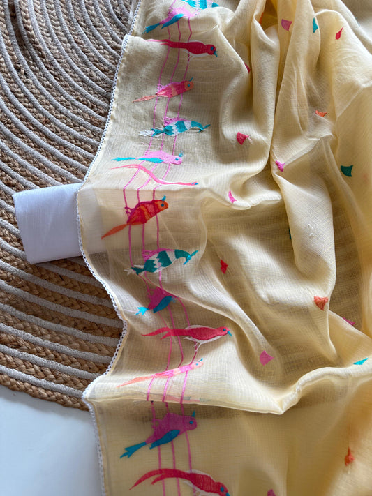 Tia Buttercream Yellow Premium Doriya Saree