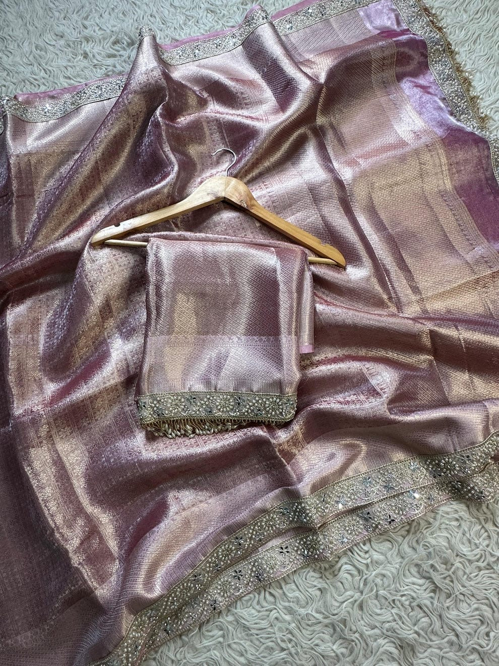 Zeenat Pink Tissue Silk Saree