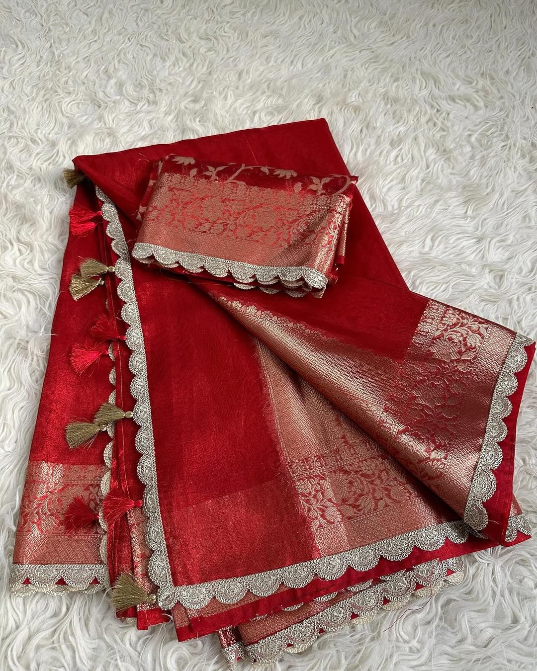 Tejore Red Tissue Silk Saree