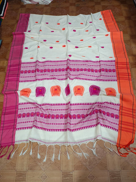 Anaya White Pure Mercerized Cotton Handloom Saree