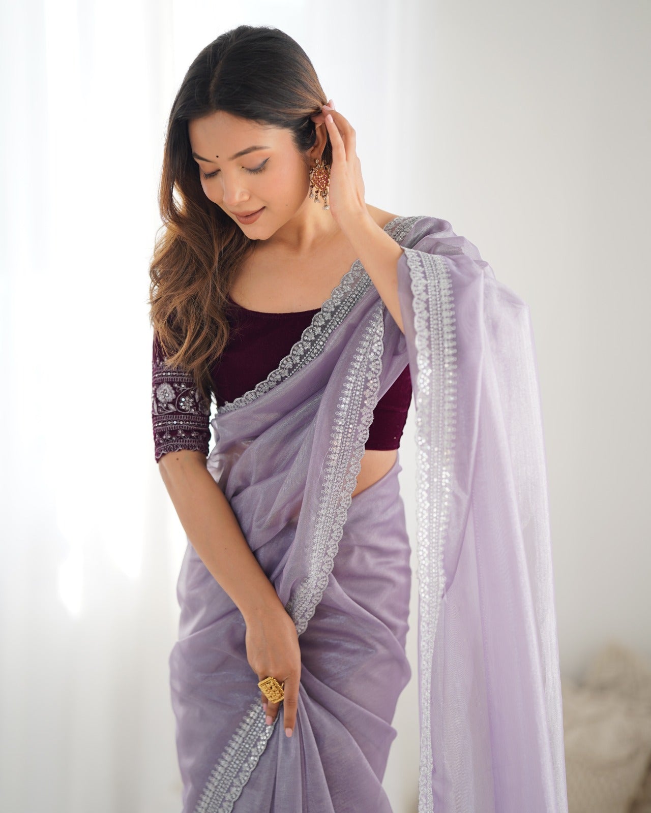 Kanchh Lilac Twill Net Saree
