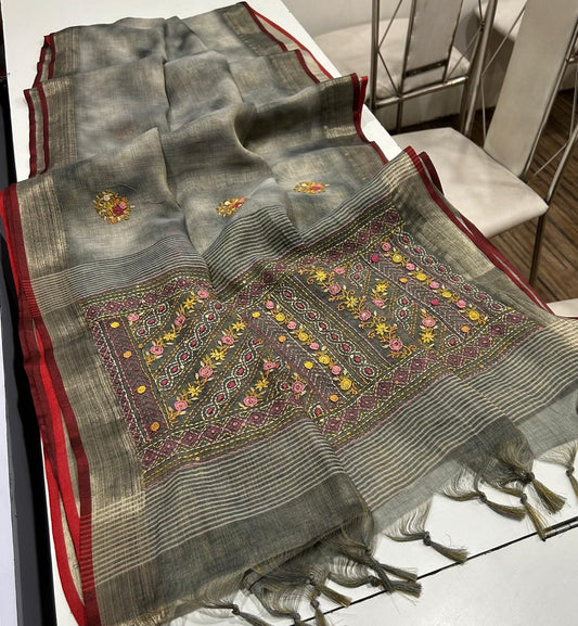 Iraah Grey Linen Tissue Saree