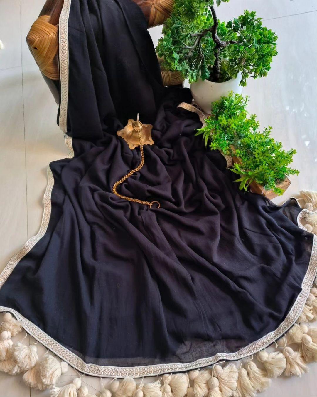 Aurya Black Khadi Cotton Saree