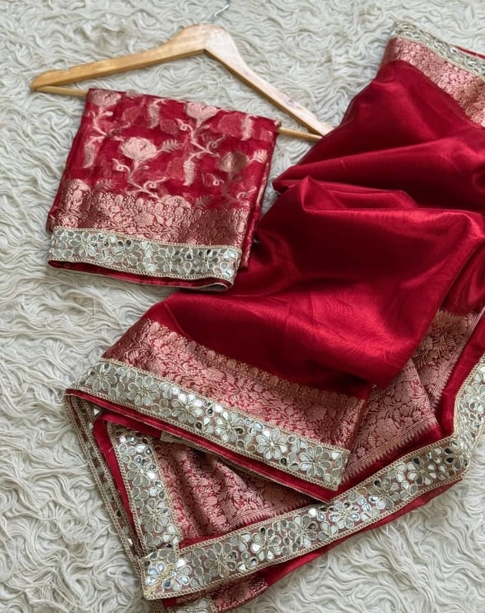 Mahira Red Tissue Silk Saree