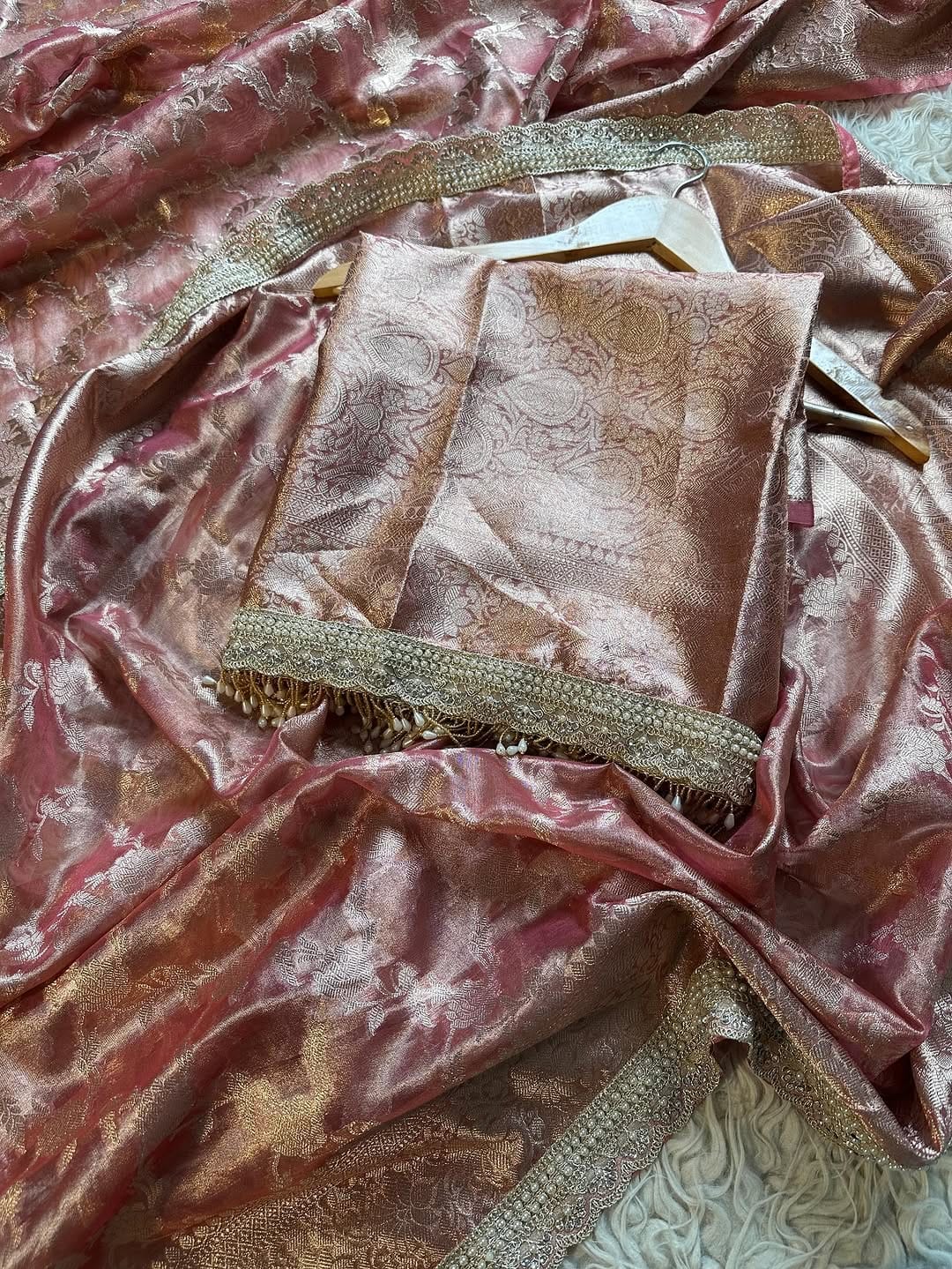 Malika Rose Gold Tissue Silk Saree