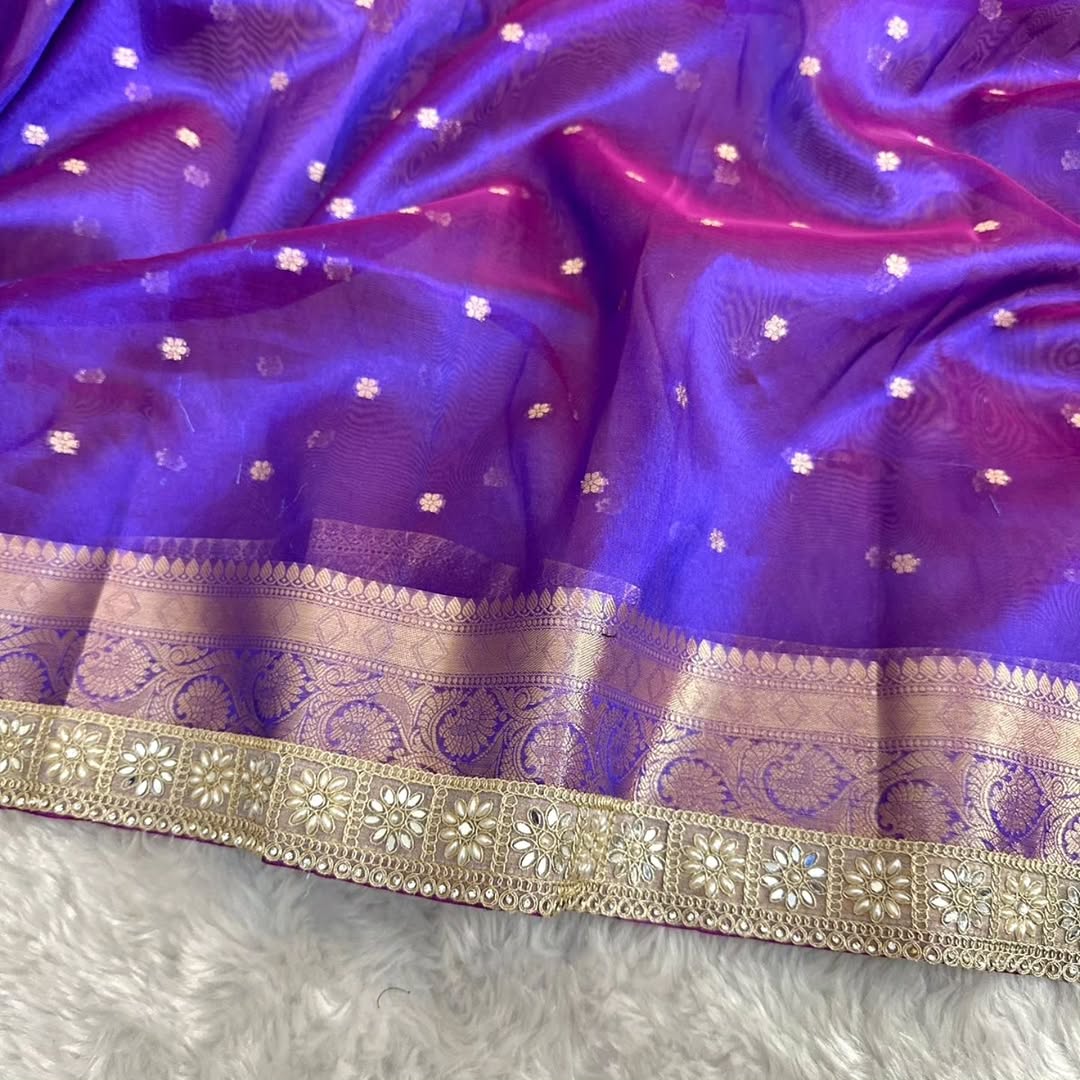 Suhani Purple Blue Tissue Silk Saree