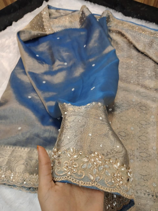 Fariha Blue Tissue Silk Saree