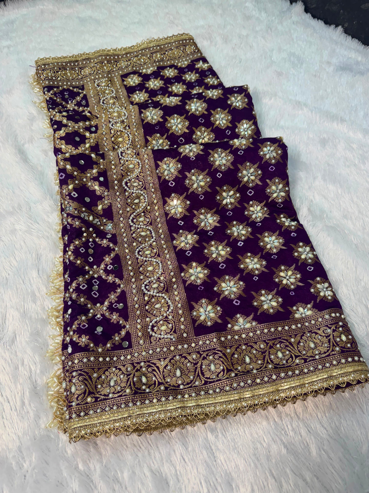 Bandhika Purple Banarasi Soft Georgette Bandhej Silk Saree