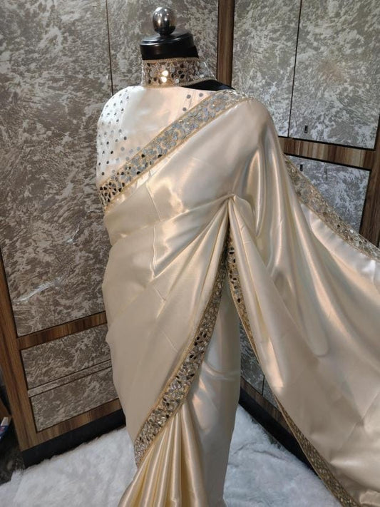 Sheen Ivory Pearl Zarqash Silk Saree