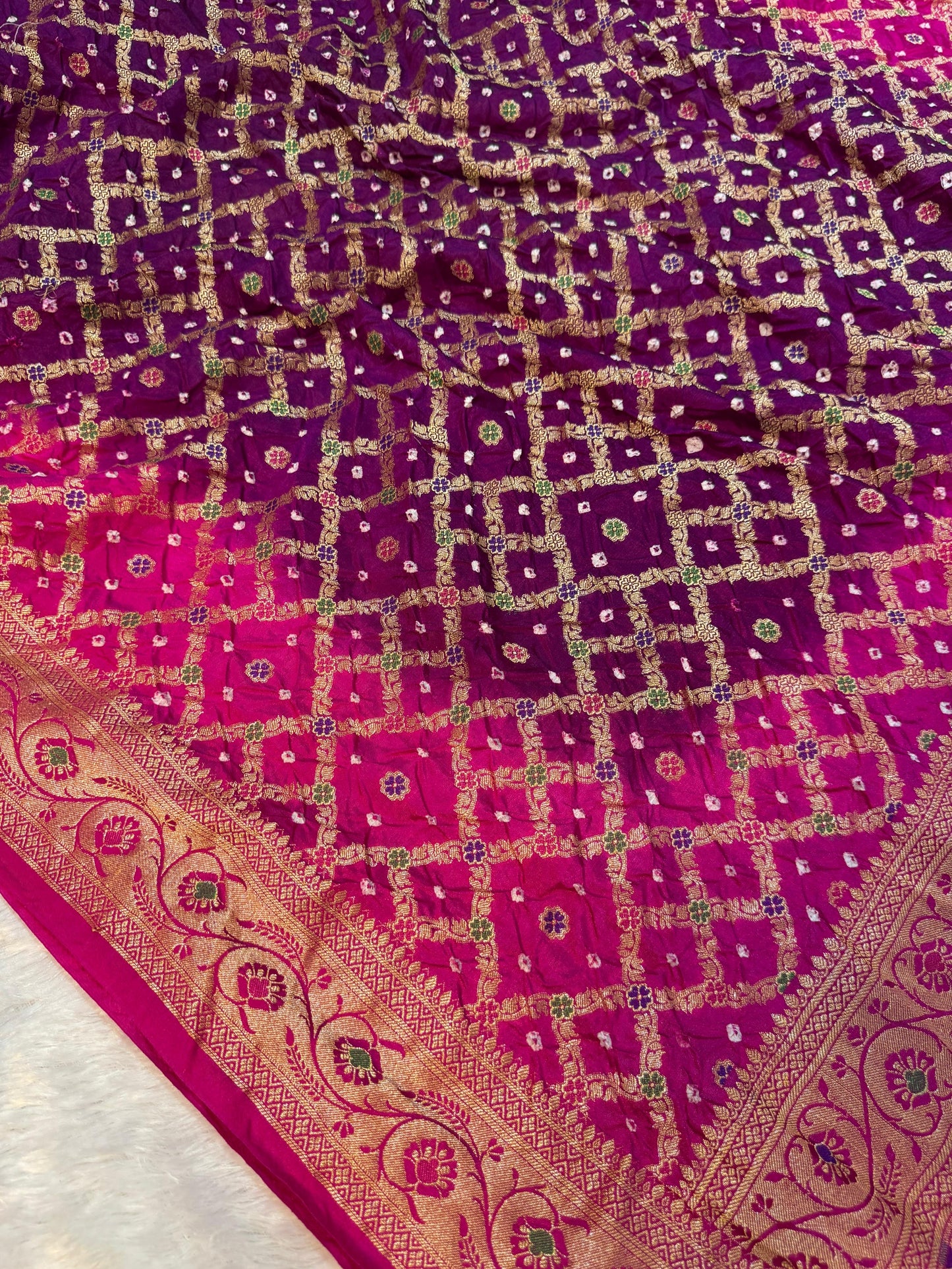 Bandini Rani Pink & Magenta Banarasi Soft Bandhej Warm Silk Saree