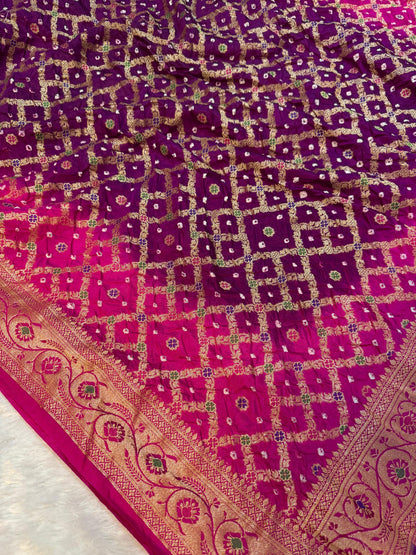Bandini Rani Pink & Magenta Banarasi Soft Bandhej Warm Silk Saree