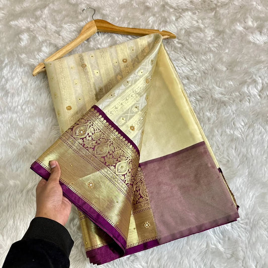 Sarika Ivory Cream Soft Kanchi Silk Saree