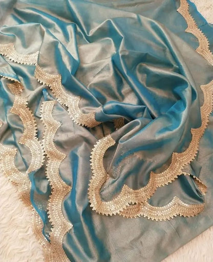 Tara Teal Tissue Silk Saree