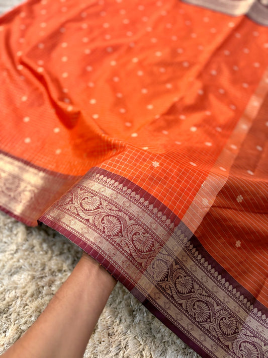 Sharada Orange Semi Gadwal Silk Saree