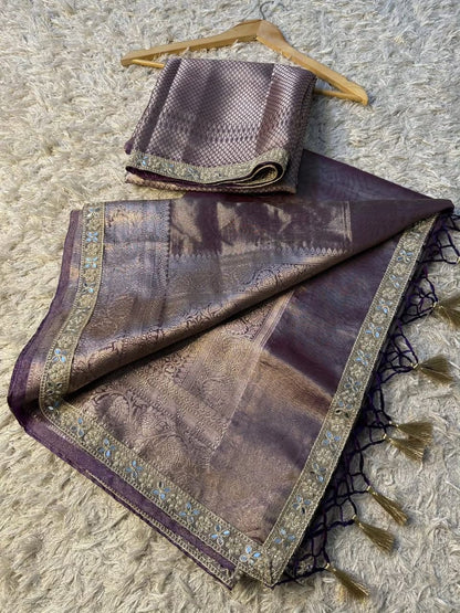 Aaria Purple Tissue Silk Saree