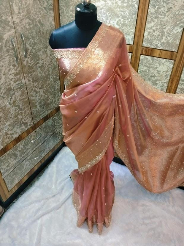 Fariha Peach Tissue Silk Saree