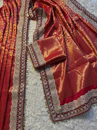 Zohra Crimson Red Banarasi Katan Silk Saree