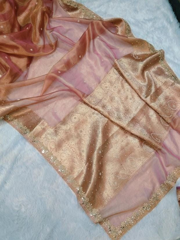 Fariha Peach Tissue Silk Saree