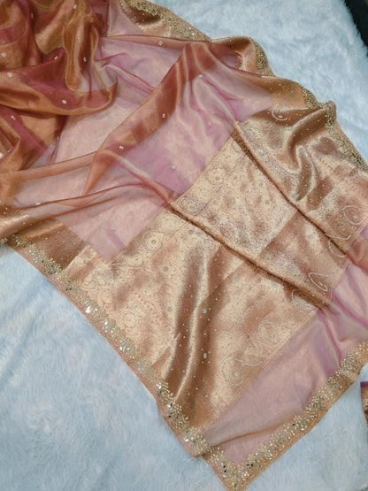 Fariha Peach Tissue Silk Saree